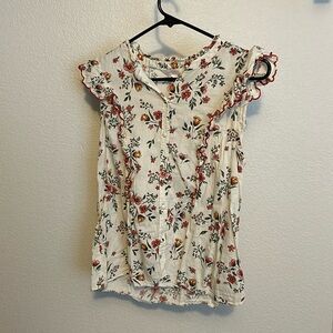 Floral Blouse with Scalloped Trim